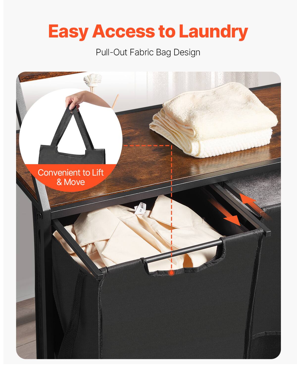 Easy Access to Laundry  
Pull-Out Fabric Bag Design  
Convenient to Lift & Move