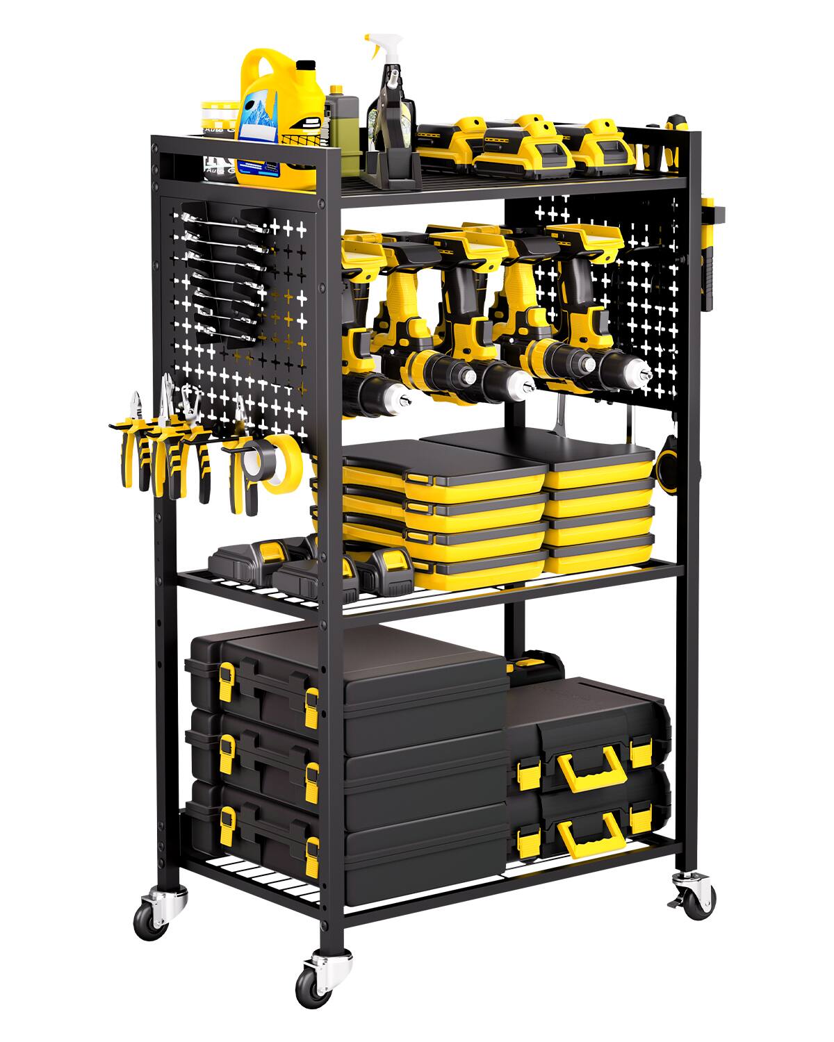 VEVOR - 4-tier Tool Organizer Cart, 150 lbs Load Capacity, Floor Stand Rolling Drill Holder and Stability Storage Rack - Black
