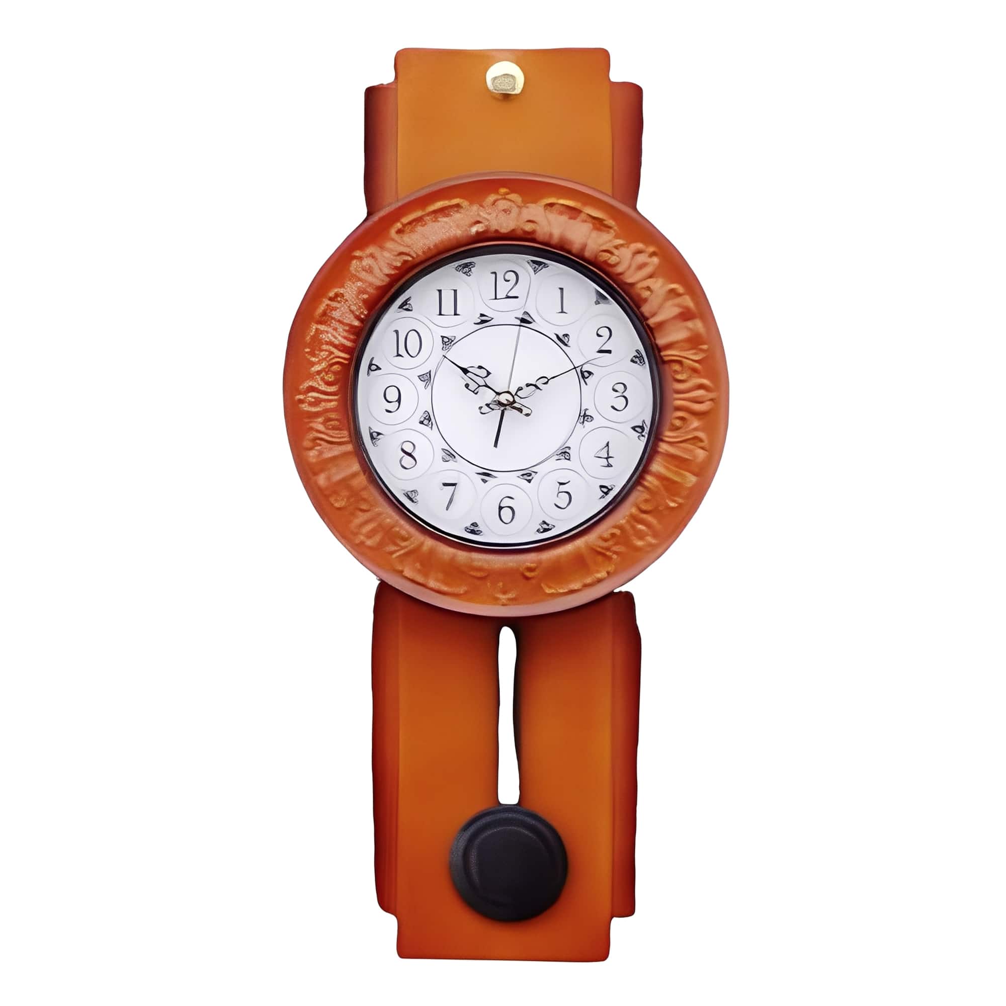 FC Design - 20.5"W Orange-Brown Wristwatch-Shaped Modern Pendulum Wall Clock - Multicolor