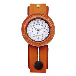 FC Design - 20.5"W Orange-Brown Wristwatch-Shaped Modern Pendulum Wall Clock - Multicolor