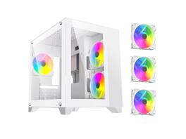 DIYPC - ARGB-Q3.R2-W White USB3.0/Type C Micro ATX Case w/ Tempered Glass & 3 ARGB Fans - White