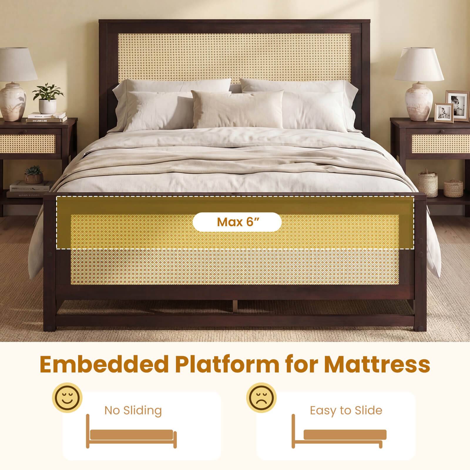 Max 6" Embedded Platform for Mattress  
No Sliding  
Easy to Slide