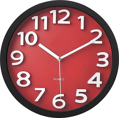 Tempus - Wall Clock with Raised Numerals and Silent Sweep Red Dial, Plastic, 13"(TC62127R) - White