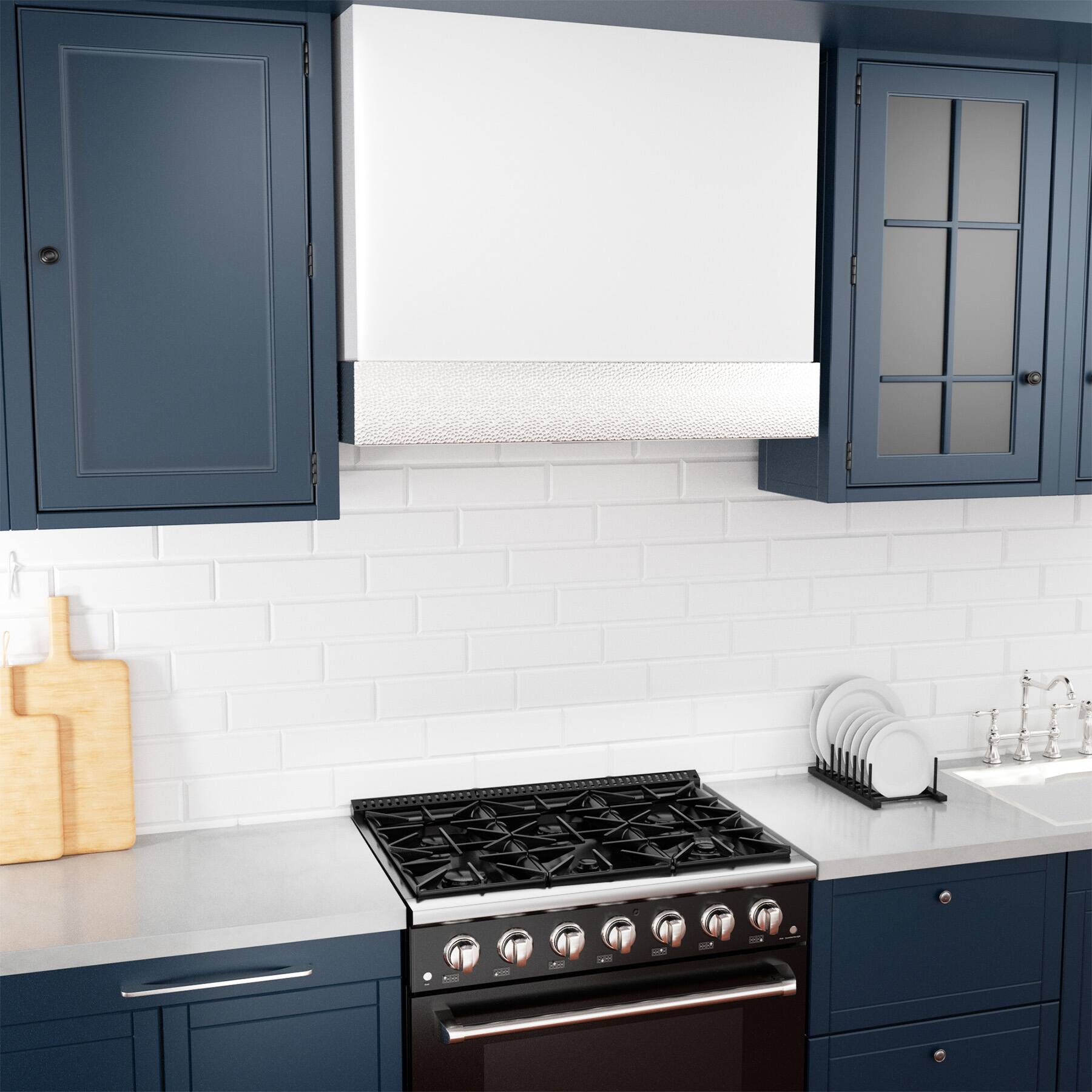 Alt View 3. Akicon - Akicon 36 in. Stainless Steel Ducted Wall Mount Range Hood with 600 CFM Vent Motor, 3 Speed, in White with Nickel - White with Nickel.