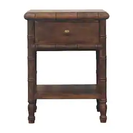 Artisan Furniture - Solid Wood Bamboo Carved Bedside Table, 1 Drawer - Brown