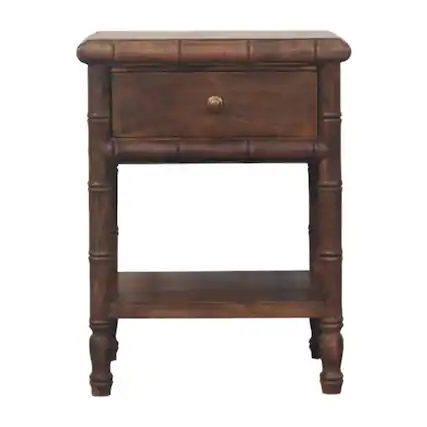 Front. Artisan Furniture - Artisan Furniture Solid Wood Bamboo Carved Bedside Table, 1 Drawer, Brown - Brown.