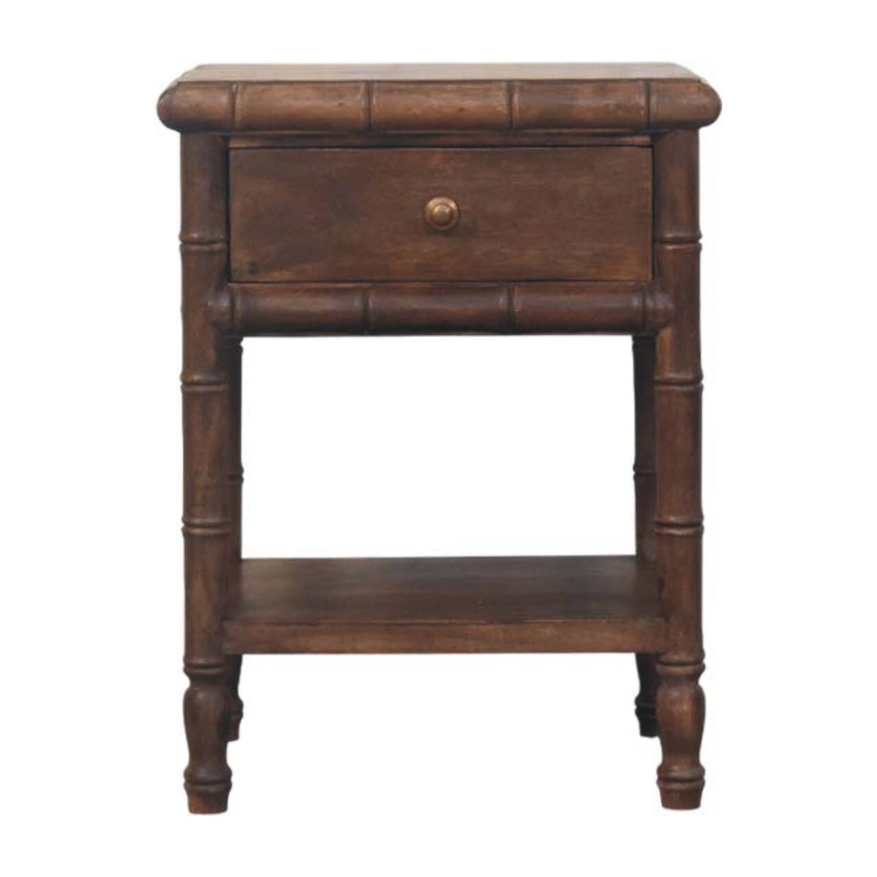 Front. Artisan Furniture - Artisan Furniture Solid Wood Bamboo Carved Bedside Table, 1 Drawer, Brown - Brown.