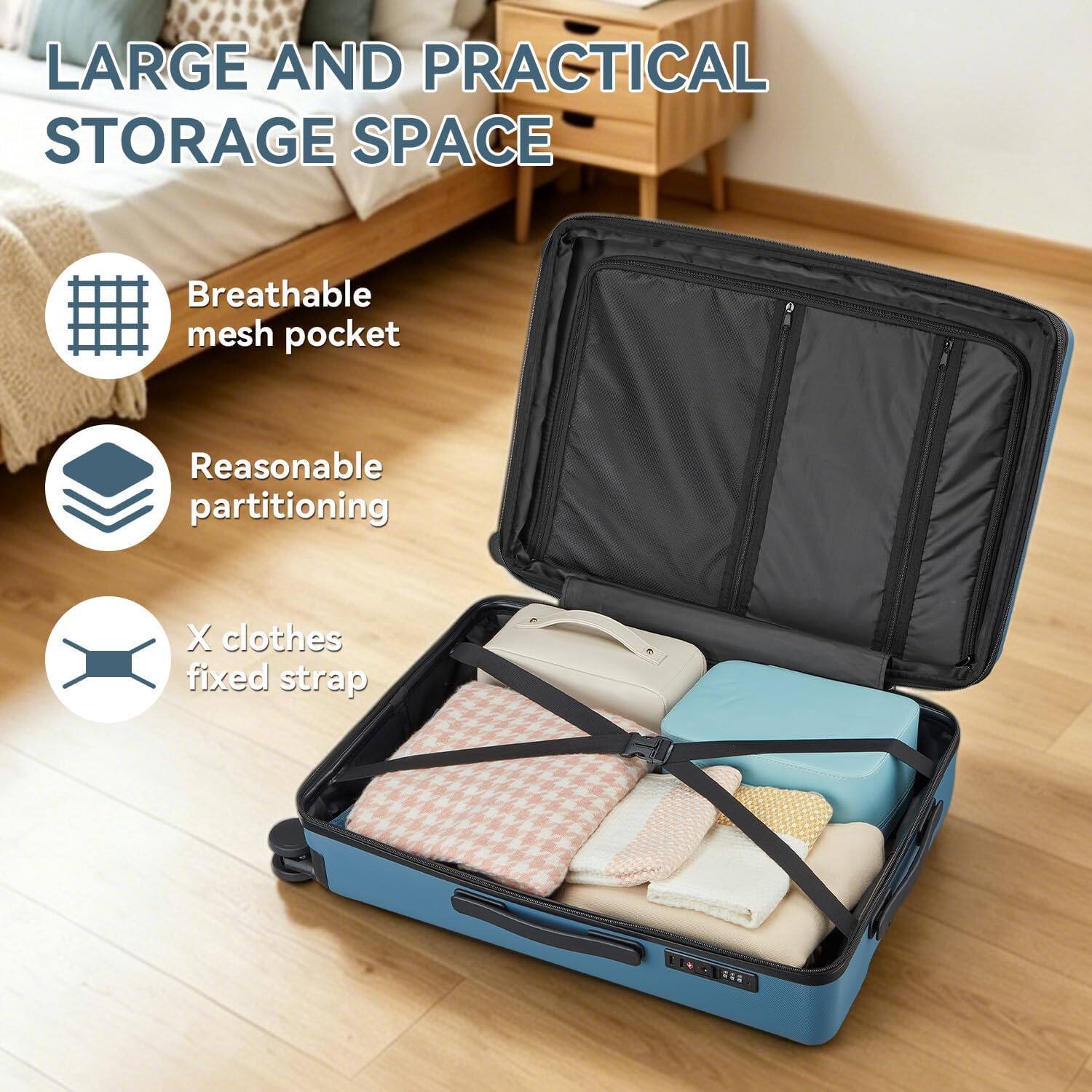 LARGE AND PRACTICAL STORAGE SPACE  
Breathable mesh pocket  
Reasonable partitioning  
X clothes fixed strap