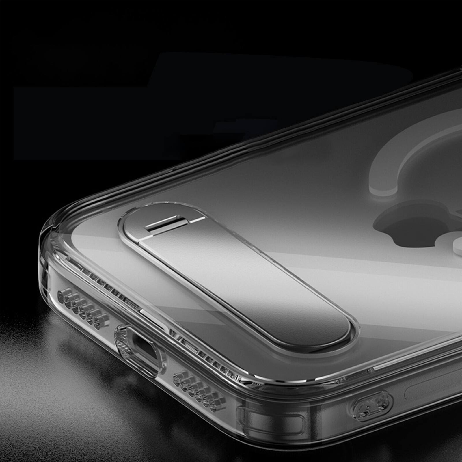 Back. Dteck - Magnetic Clear Phone Case for Apple iPhone 17 Pro Built-in Folding Stand, Shockproof Protective Cover with Raised Edges - Clear.