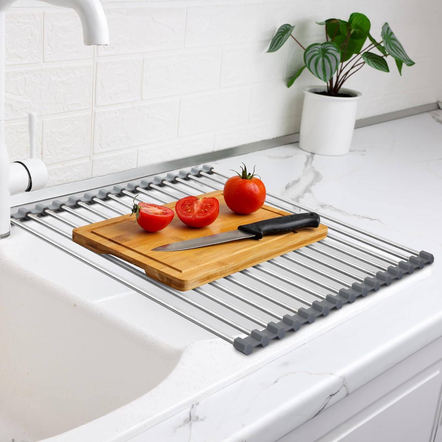 Alt View 2. Zulay Kitchen - Zulay Kitchen 17.5” x 12” Roll Up Dish Drying Rack - Stainless Steel Over Sink Dish Drying Rack - Gray.