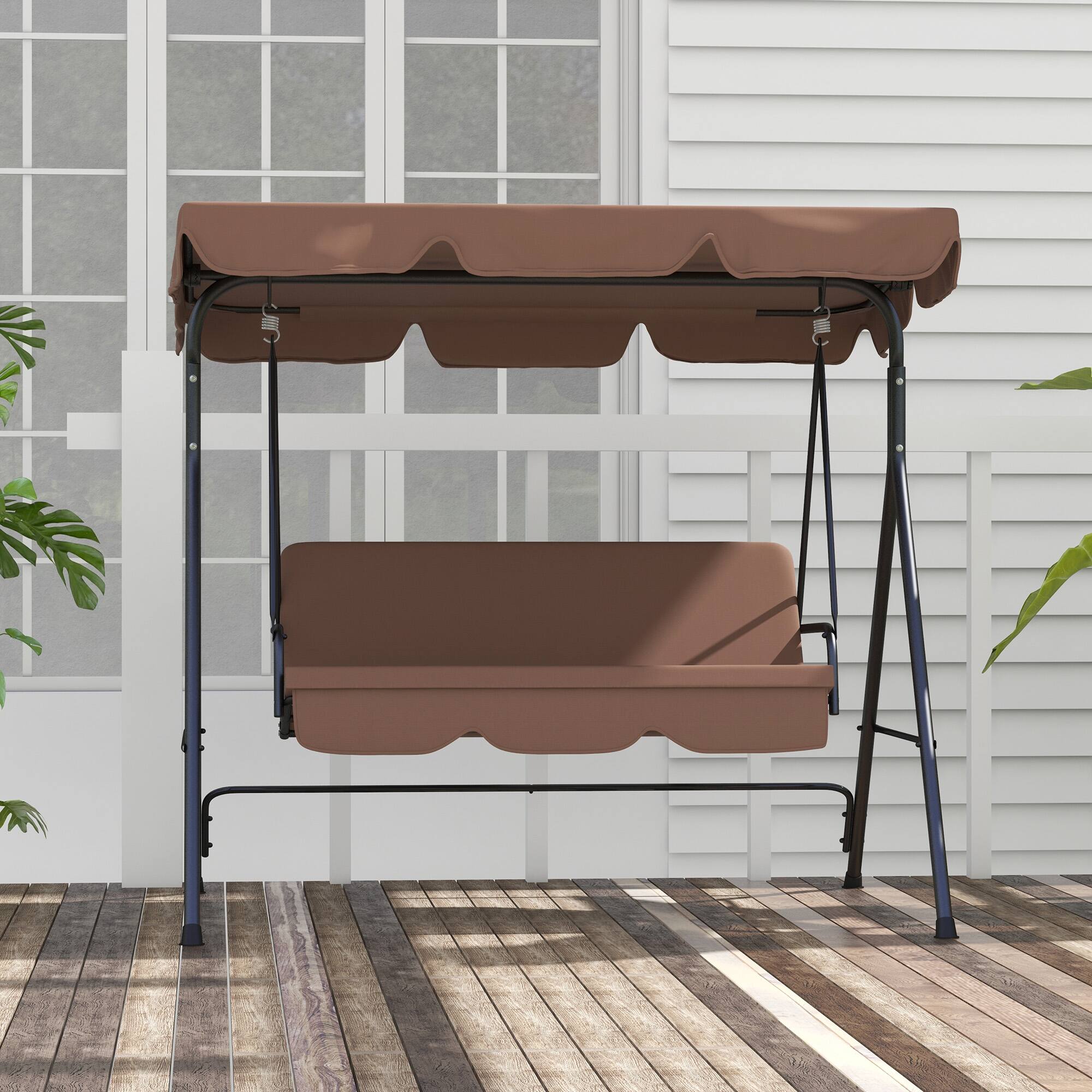 Alt View 4. Outsunny - Outsunny 3-Seat Outdoor Patio Swing Chair with Removable Cushion Steel Frame Stand and Adjustable Tilt Canopy for Patio.