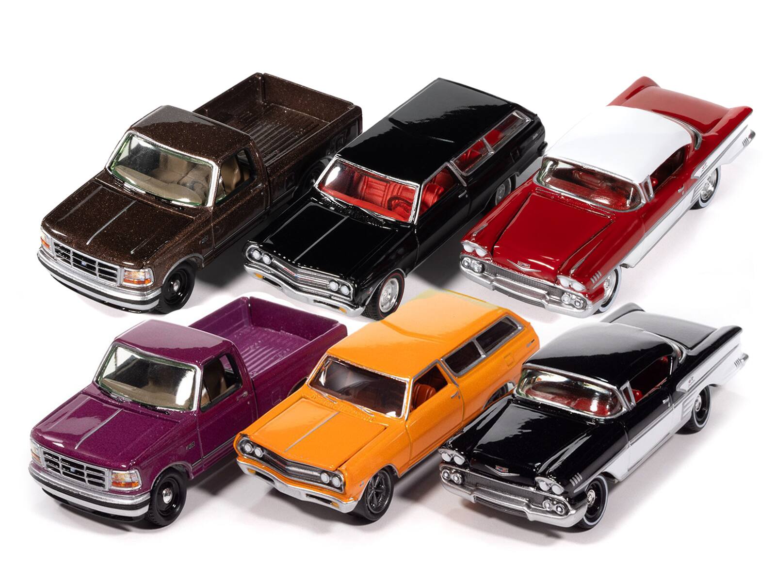 Angle. Johnny Lightning - Johnny Lightning Collector's Tin 2025 Set of 6 Cars Release 2 Limited Edition 1/64 - Multicolor.
