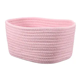 Unique Bargains - Small Woven Basket, 8.3x5.9x4.7 Inch Rectangular Rope Basket, Decorative Gift Chest Box for Shelf Storage Home Decor - Light Pink