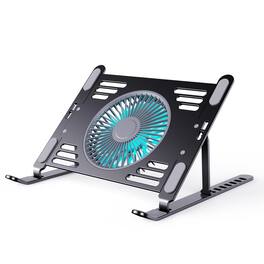 HongFei - Portable Laptop Cooling Stand, Foldable & Adjustable Aluminum Stand with 3 Quiet Fans, Ultra-Lightweight Cooling Pad - Black