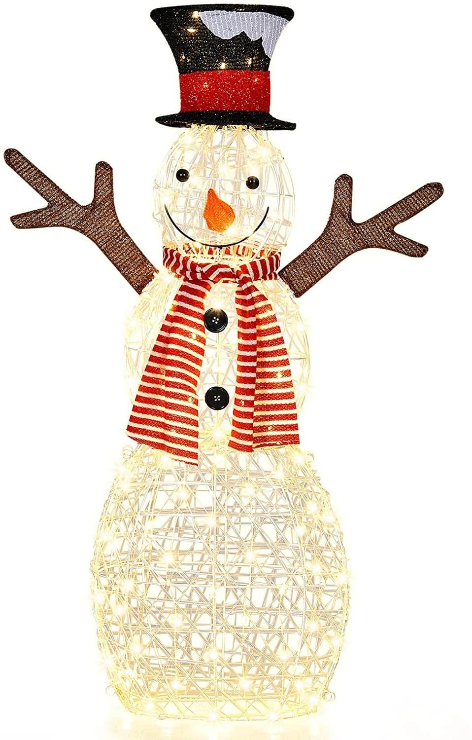 WELLFOR - Indoor/Outdoor Lighted Christmas Snowman with 80 Warm LED Lights - White