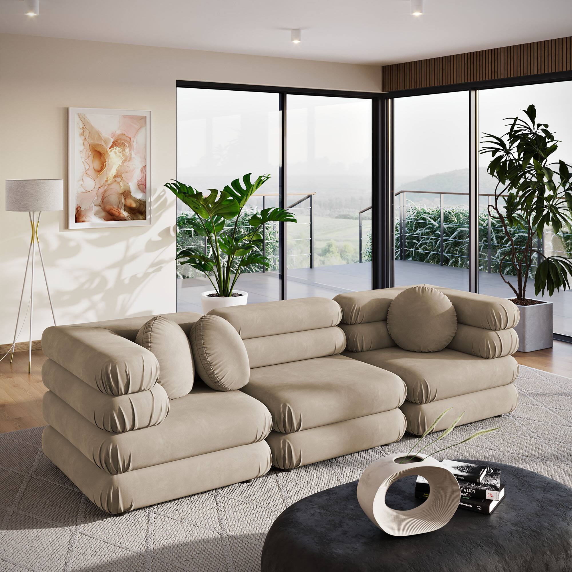 Alt View 6. Modway - Jubilee 3-Piece Modular Performance Velvet Sectional Sofa by Modway - Taupe.