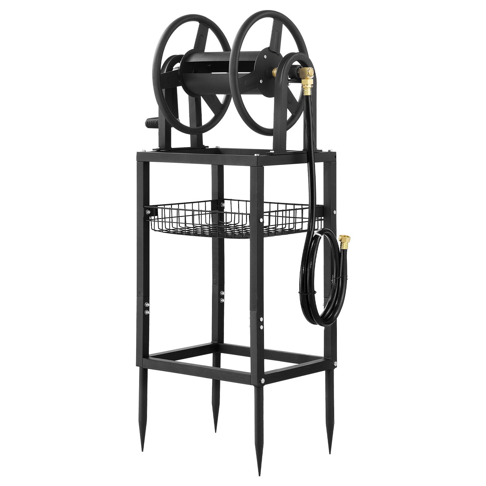 Alt View 5. VEVOR - Freestanding Garden Hose Reel, Holds 125 Feet of 5/8-inch Hose, Wall Mount or Ground Mount, Detachable Holder Stand - Black.