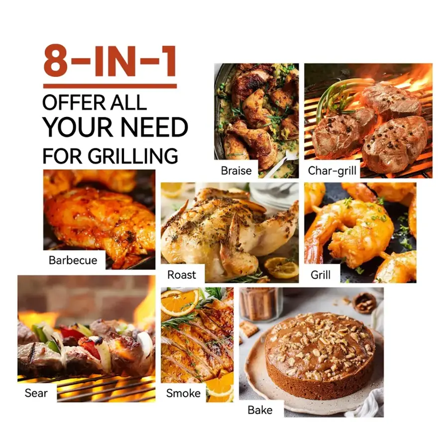 8-in-1 Offer: All Your Grilling Needs Covered

Braise
Char-grill
Barbecue
Roast
Grill
Sear
Smoke
Bake