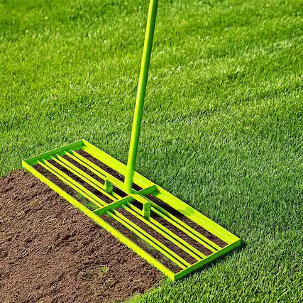 Front. Steelite - Lawn Leveling Rake, 30" x 10" Heavy Duty Level Tool with 72 Inch Adjustable Handle for Soil, Grass and Golf Field - Green.