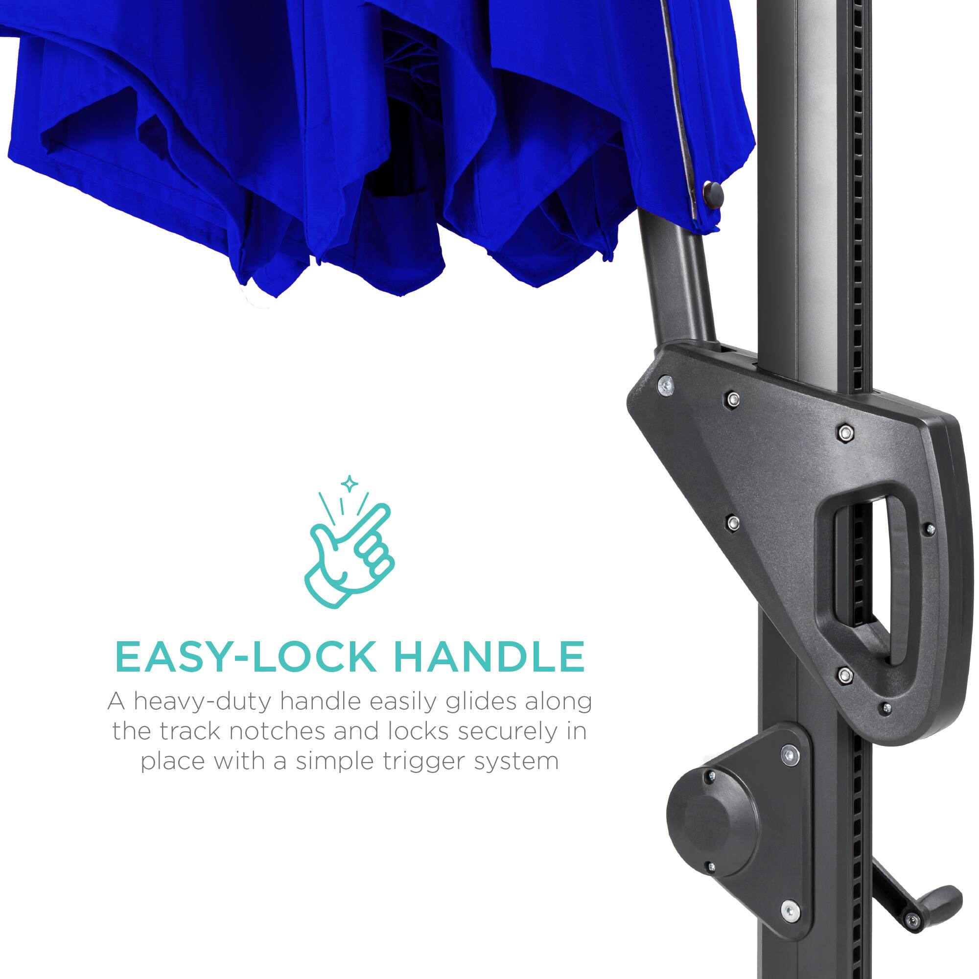 EASY-LOCK HANDLE

A heavy-duty handle easily glides along the track notches and locks securely in place with a simple trigger system.