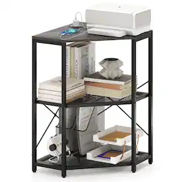 Costway - Corner Printer Stand with Charging Station Adjustable Metal Mesh Shelf - Black