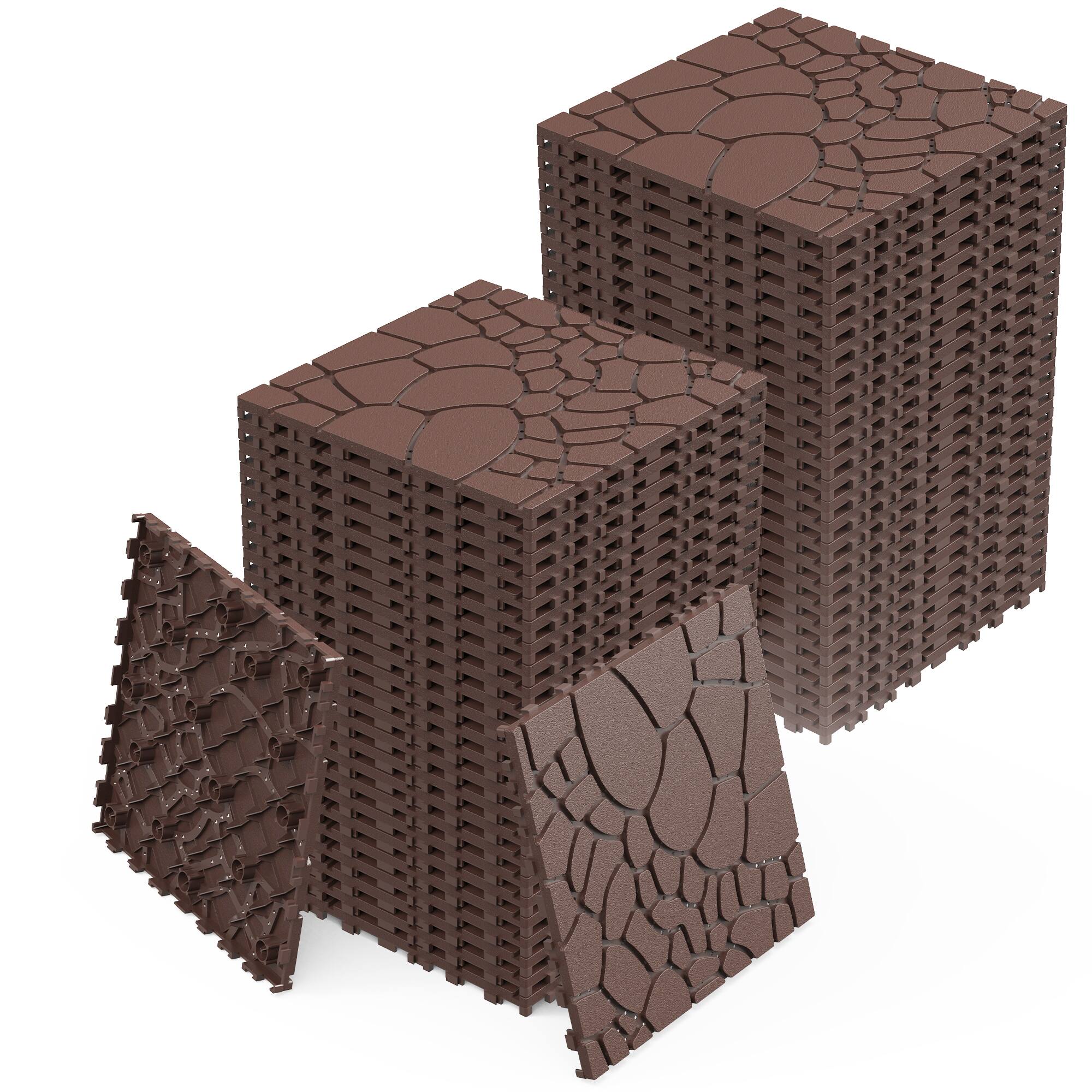 Left. APRILSOUL - 44pcs 12in Stone Texture Interlocking Deck Tiles Indoor Outdoor Brown - Brown.