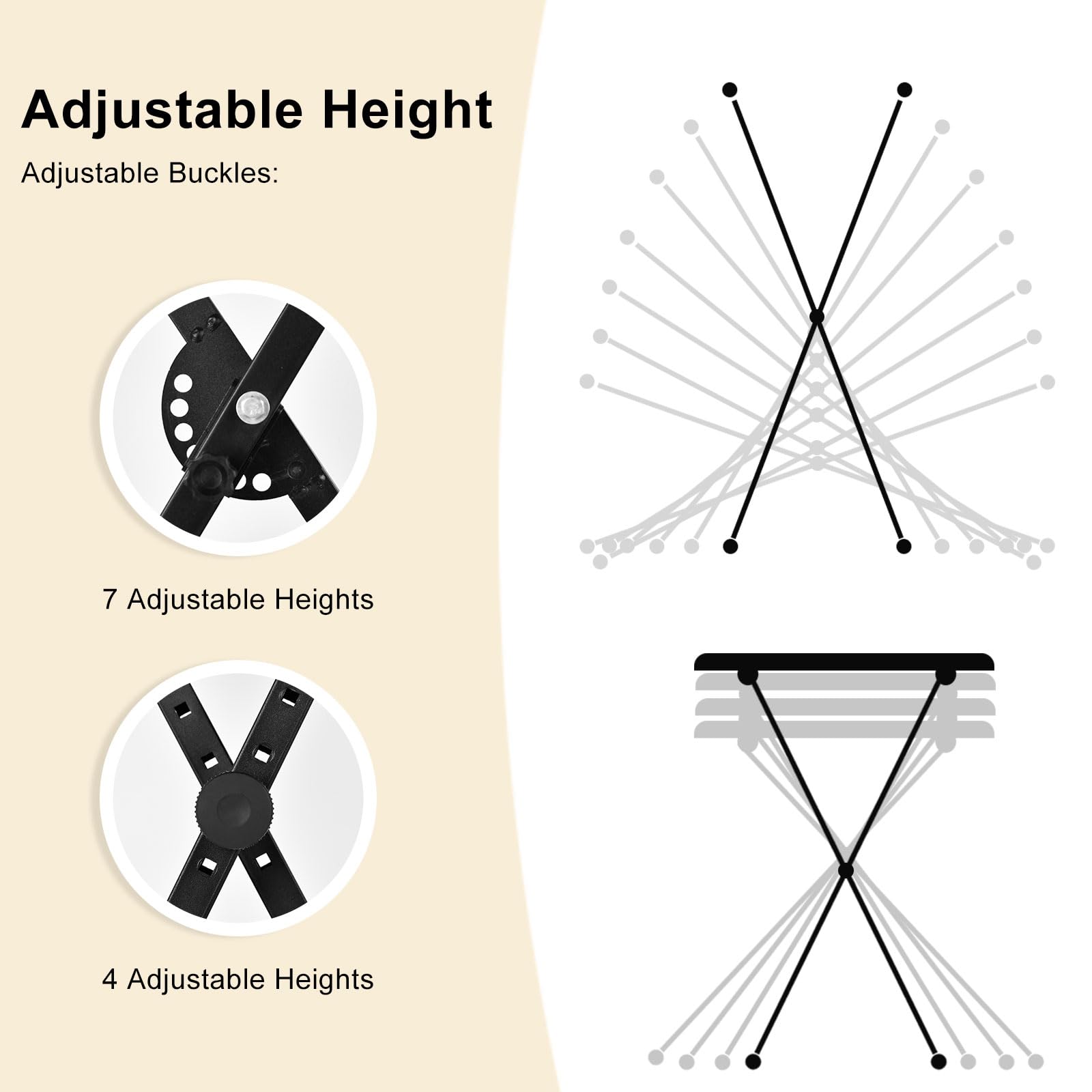 Adjustable Height

Adjustable Buckles:

7 Adjustable Heights

4 Adjustable Heights