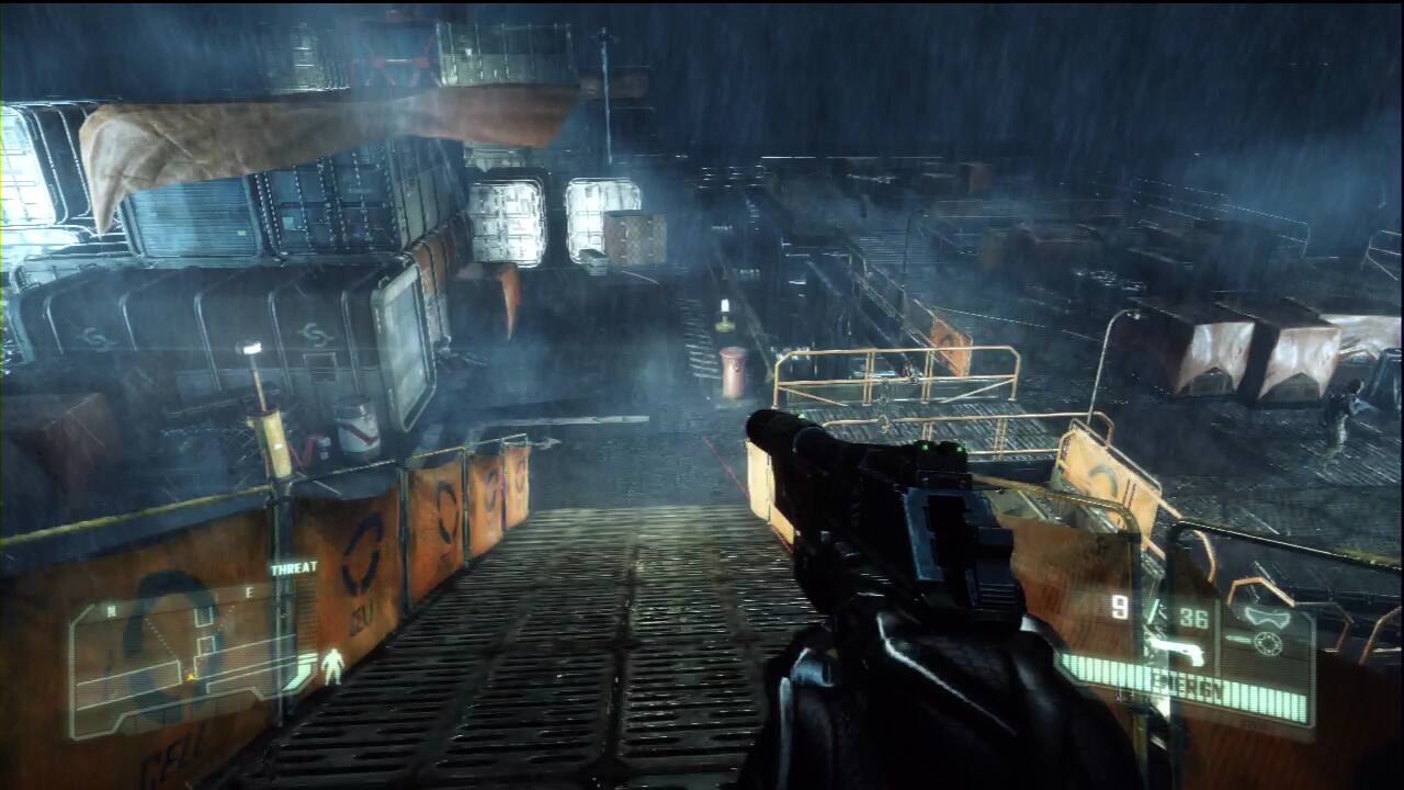 Sure, here is the corrected and grouped text from the image:

**On the Container:**
- "G"
- "THREAT"
- "CELL"

**On the Screen:**
- "9"
- "36"
- "FIREN"

**On the Sign:**
- "FIREN"