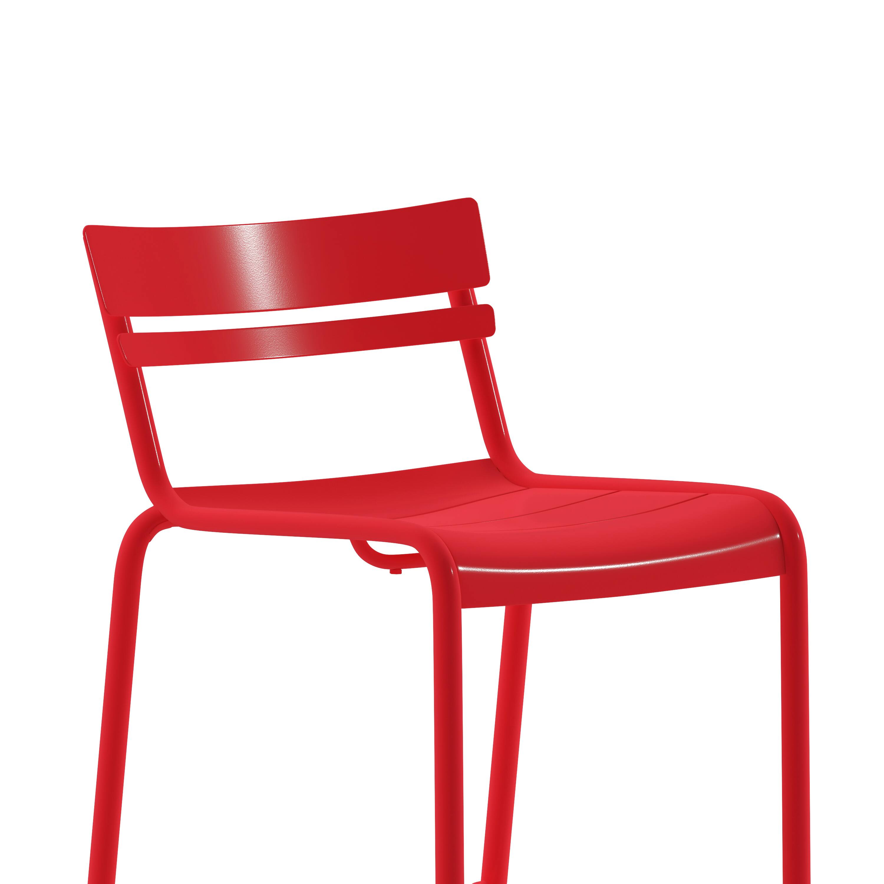 Alt View 10. Emma + Oliver - Rennes Armless Powder Coated Steel Stool with 2 Slat Back for Indoor-Outdoor Use - Red.