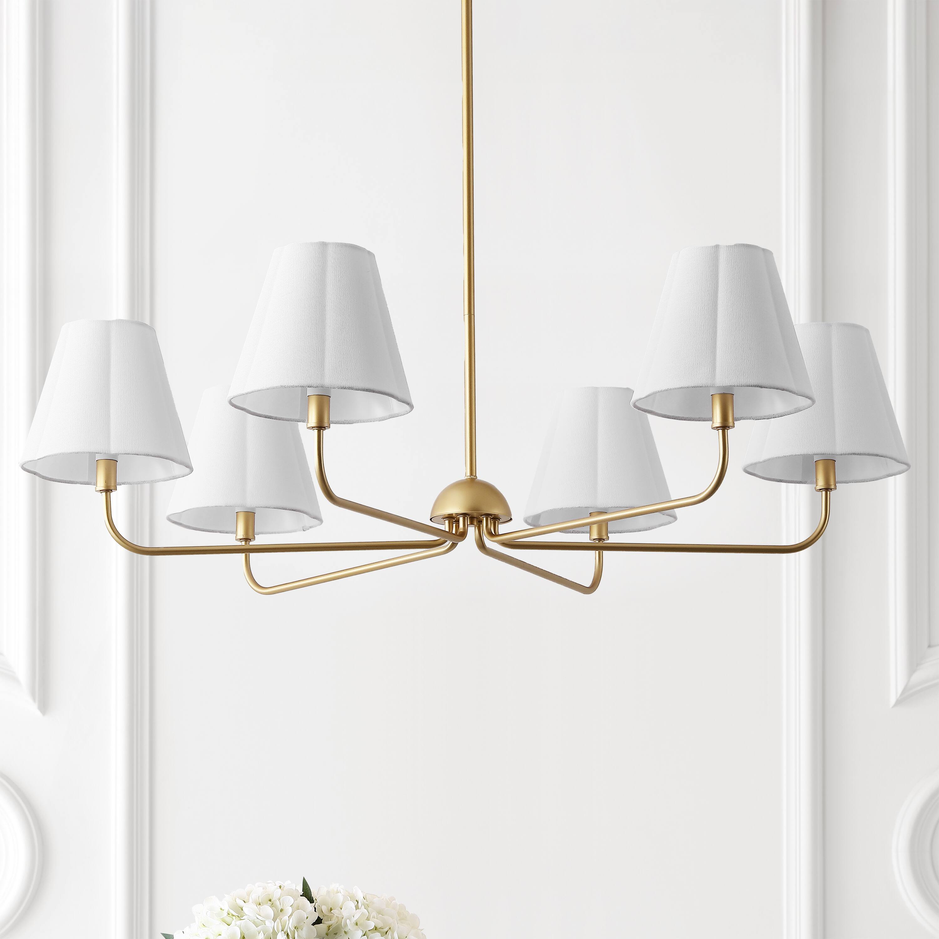 Alt View 5. Jonathan Y - Pauline 38" 6-Light Coastal Contemporary Adjustable Swooping Arm Candle-Style Metal LED Chandelier, White/Gold - Gold Painting/White.