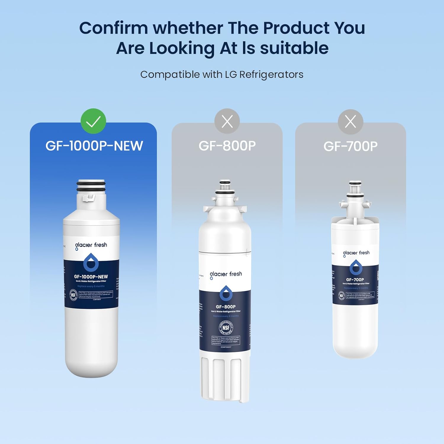 Confirm whether The Product You Are Looking At Is suitable

Compatible with LG Refrigerators

GF-1000P-NEW ✓

GF-800P ❌

GF-700P ❌