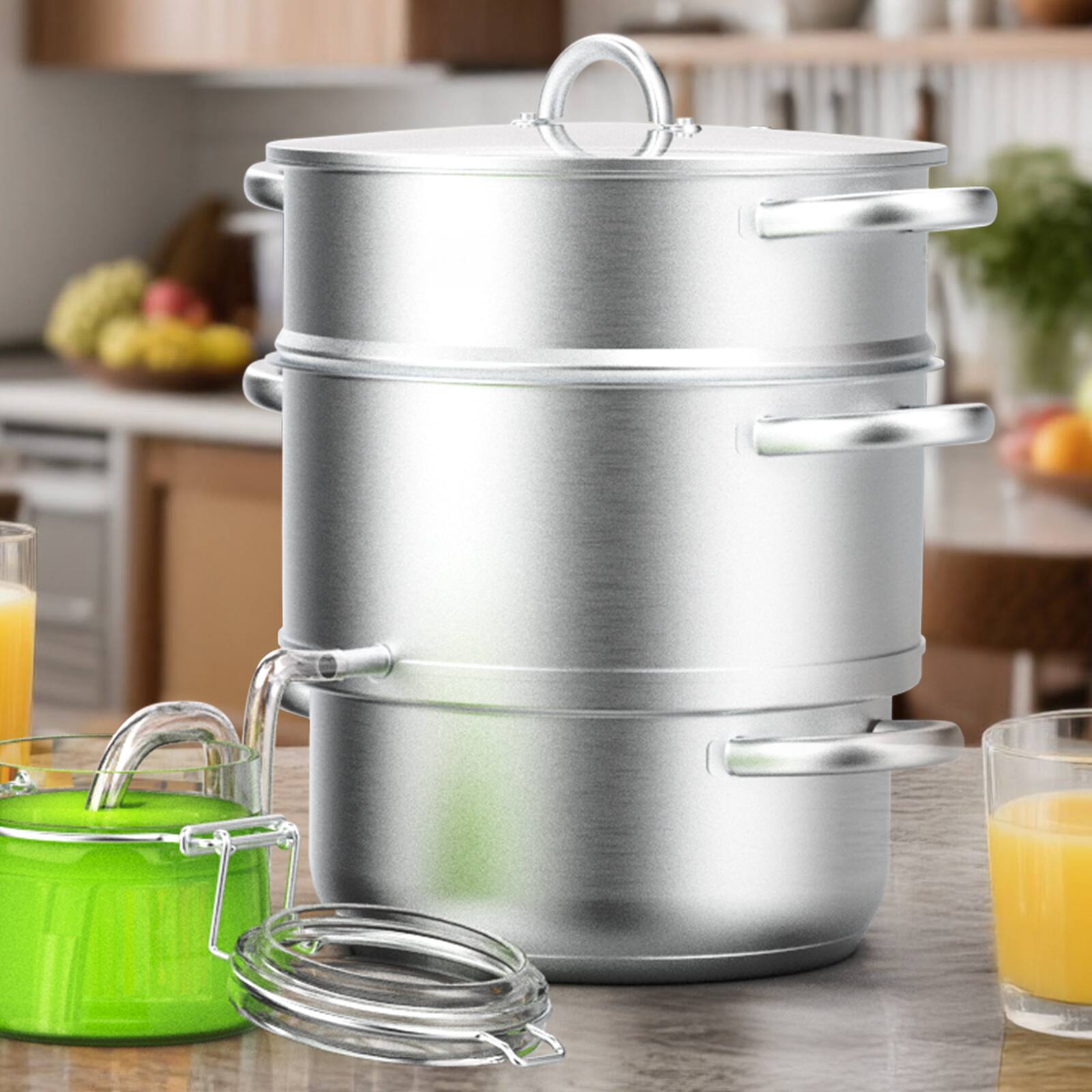 Alt View 5. Winado - 8.5 Quart Juice Steamer Stainless Steel with Tempered Glass Lid Clamp, Loop Handles for Soup, Juice & Steaming - Silver.