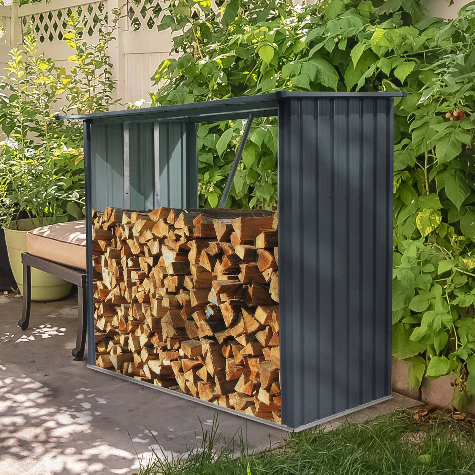 Back. Mondawe - Outdoor Steel Firewood Rack - Black.