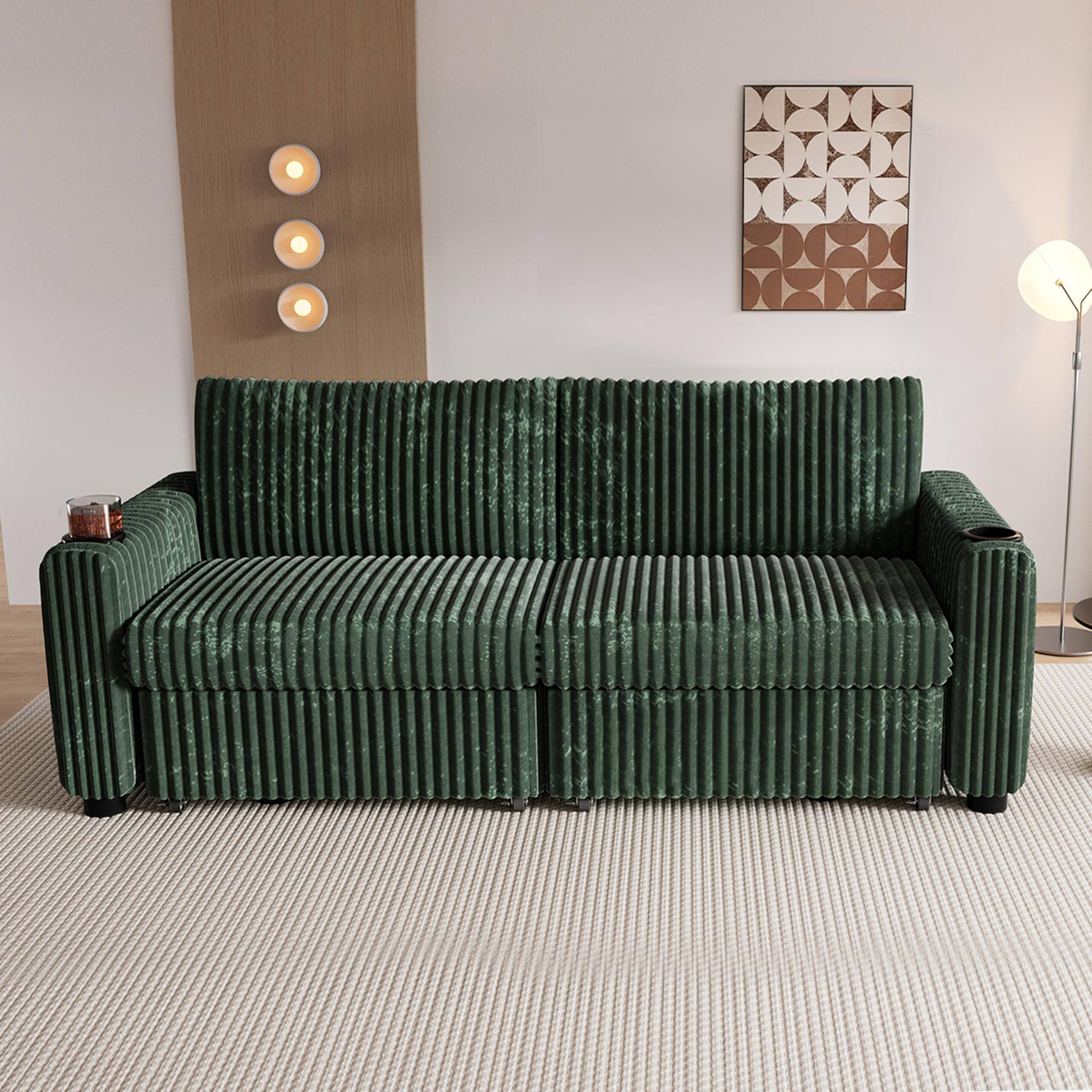 Alt View 2. Dyonery - 91" Sectional Sleeper Sofa Bed with Pull Out Bed, Oversized Loveseat Sleeper Sofa with Reclining Backrest - Green.