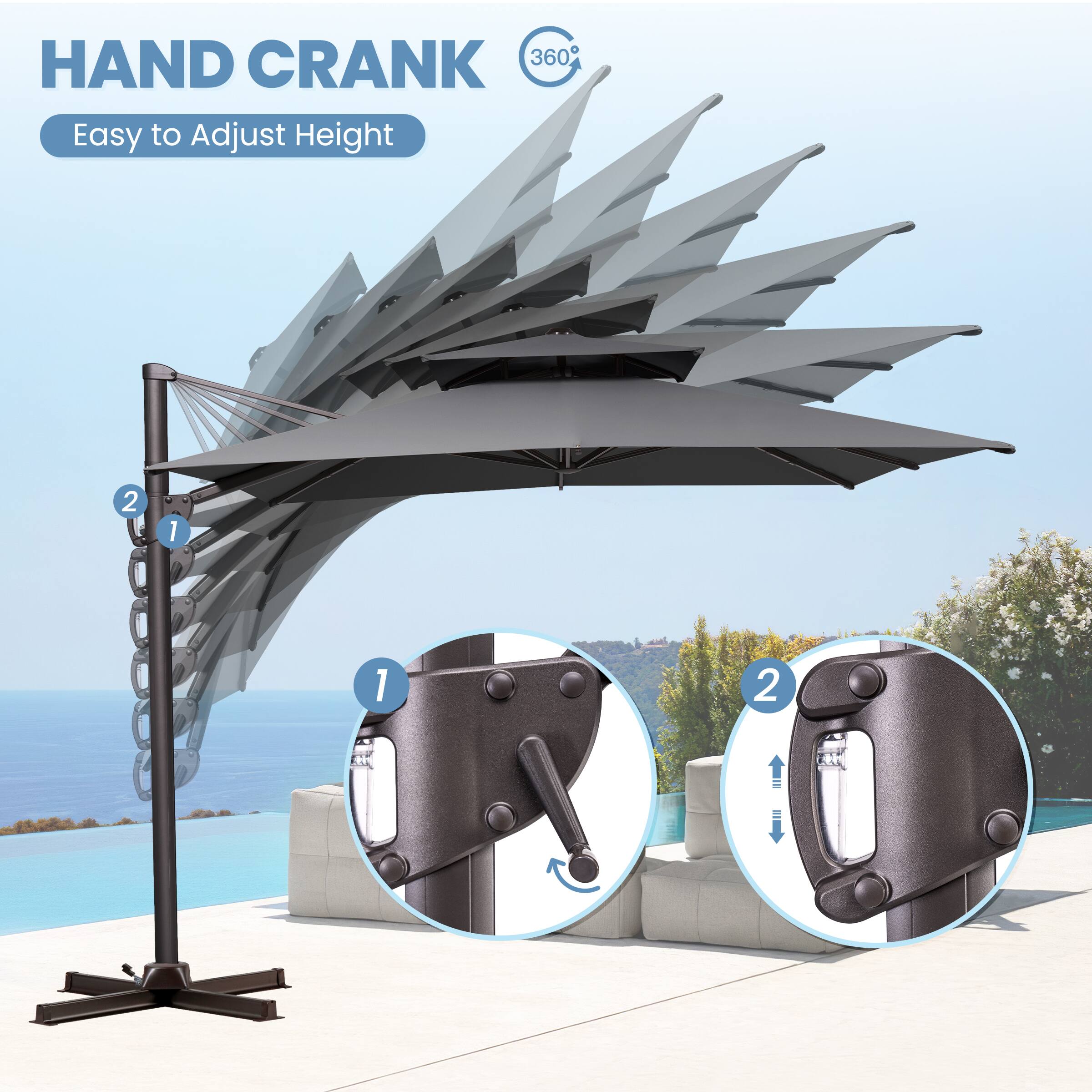 HAND CRANK  
Easy to Adjust Height  
360°