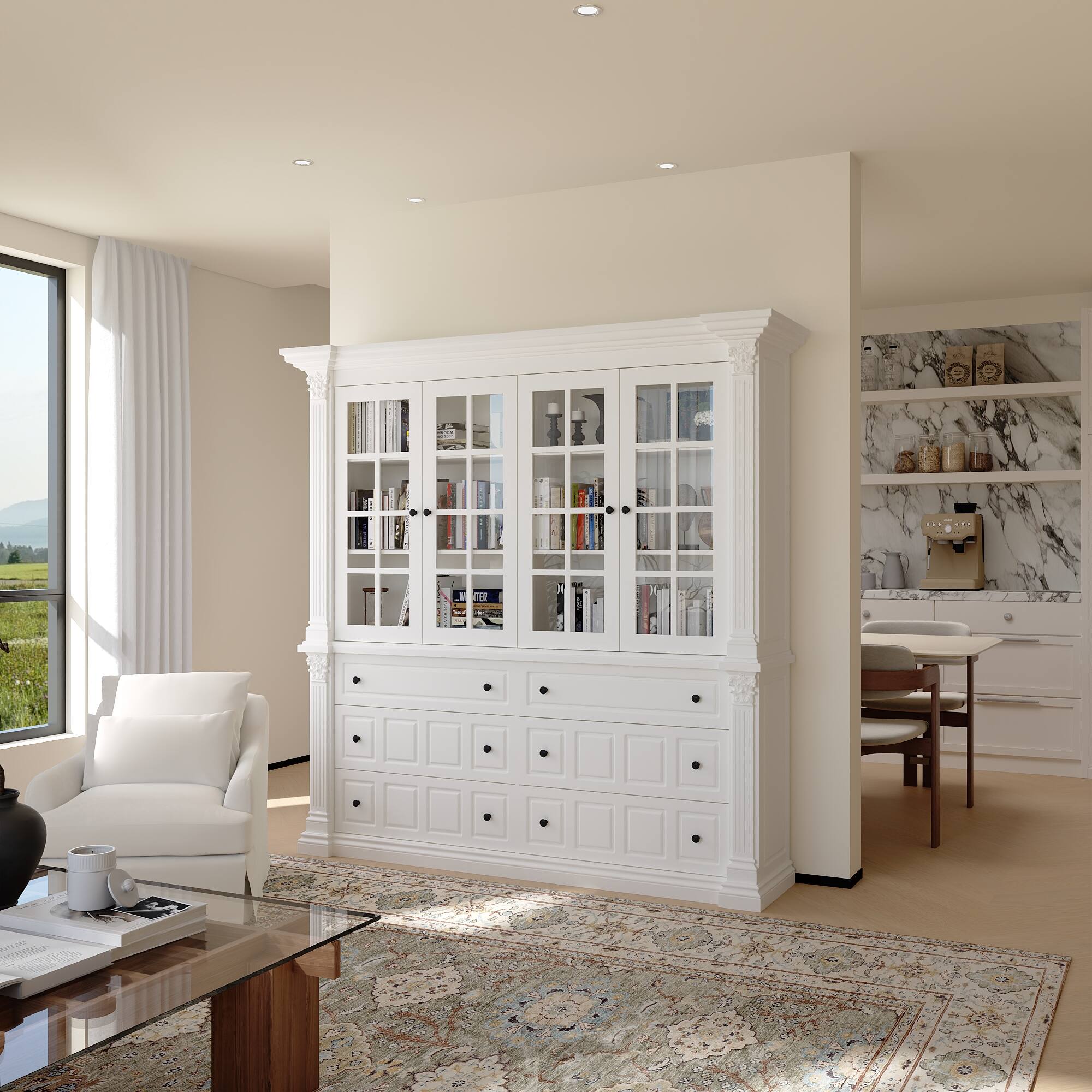 Alt View 6. FUFU & GAGA - Extra Large Display Cabinet with Glass Doors and Roman Column Design for Living Room Dining Room Storage - White.