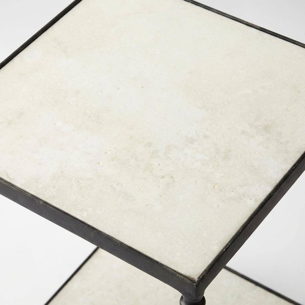Alt View 2. Starlight Canyon Home - Square Marble Top Side Table with Shelf - Multi-Color.