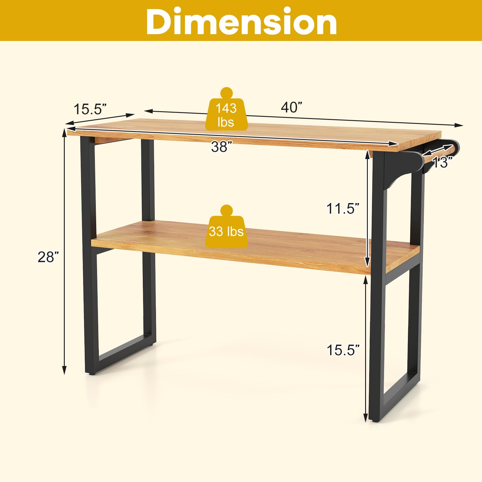 Dimension  
15.5" x 40" x 38" x 13" x 11.5" x 28"  
143 lbs  
33 lbs