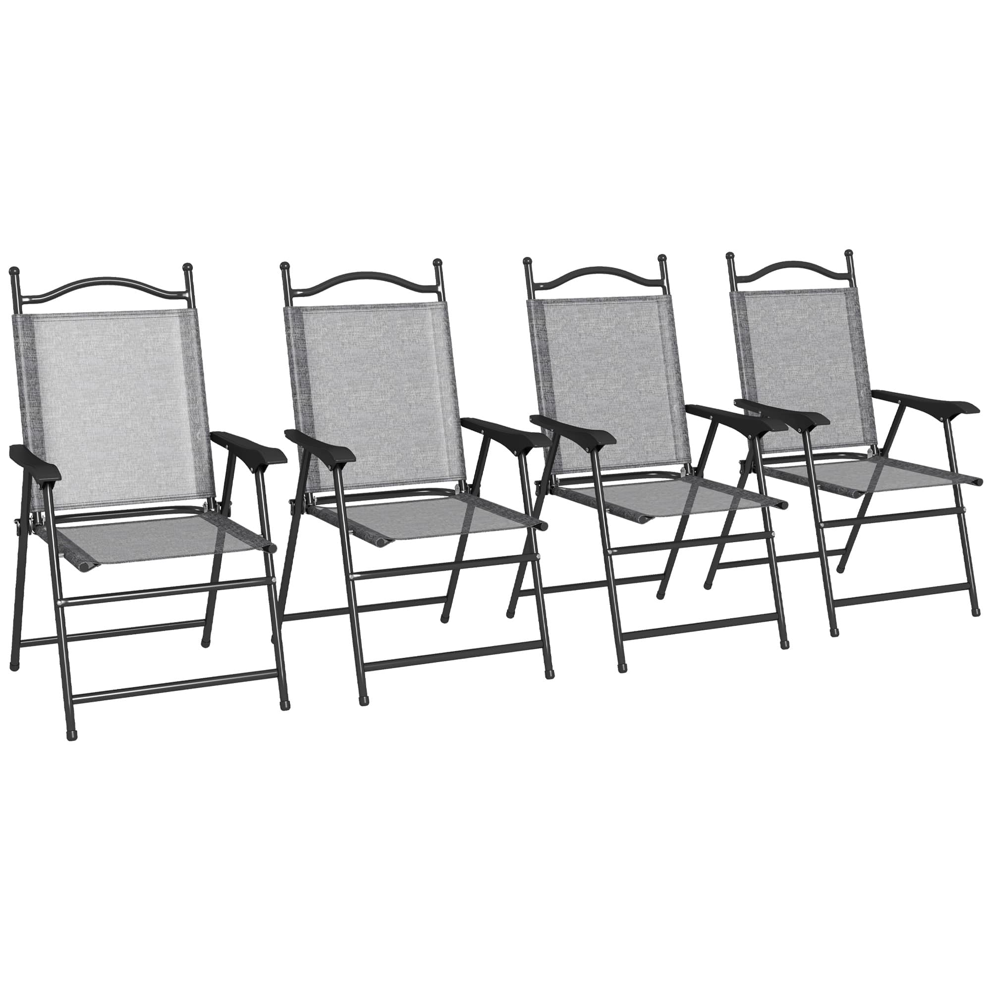 Outsunny - Folding Patio Chairs, Set of 4 Sports Chairs for Adults, Camping Chairs with Armrests - Gray