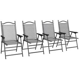 Outsunny - Folding Patio Chairs, Set of 4 Sports Chairs for Adults, Camping Chairs with Armrests - Gray