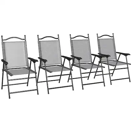 Front. Outsunny - Folding Patio Chairs, Set of 4 Sports Chairs for Adults, Camping Chairs with Armrests - Gray.