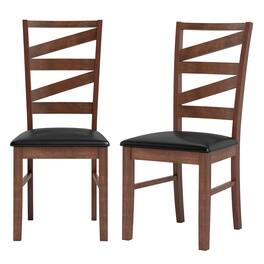 Costway - Dining Chairs Set of 2 Rubber Wood Legs Faux Leather Upholstered Seat Armless - Walnut,Dark Brown