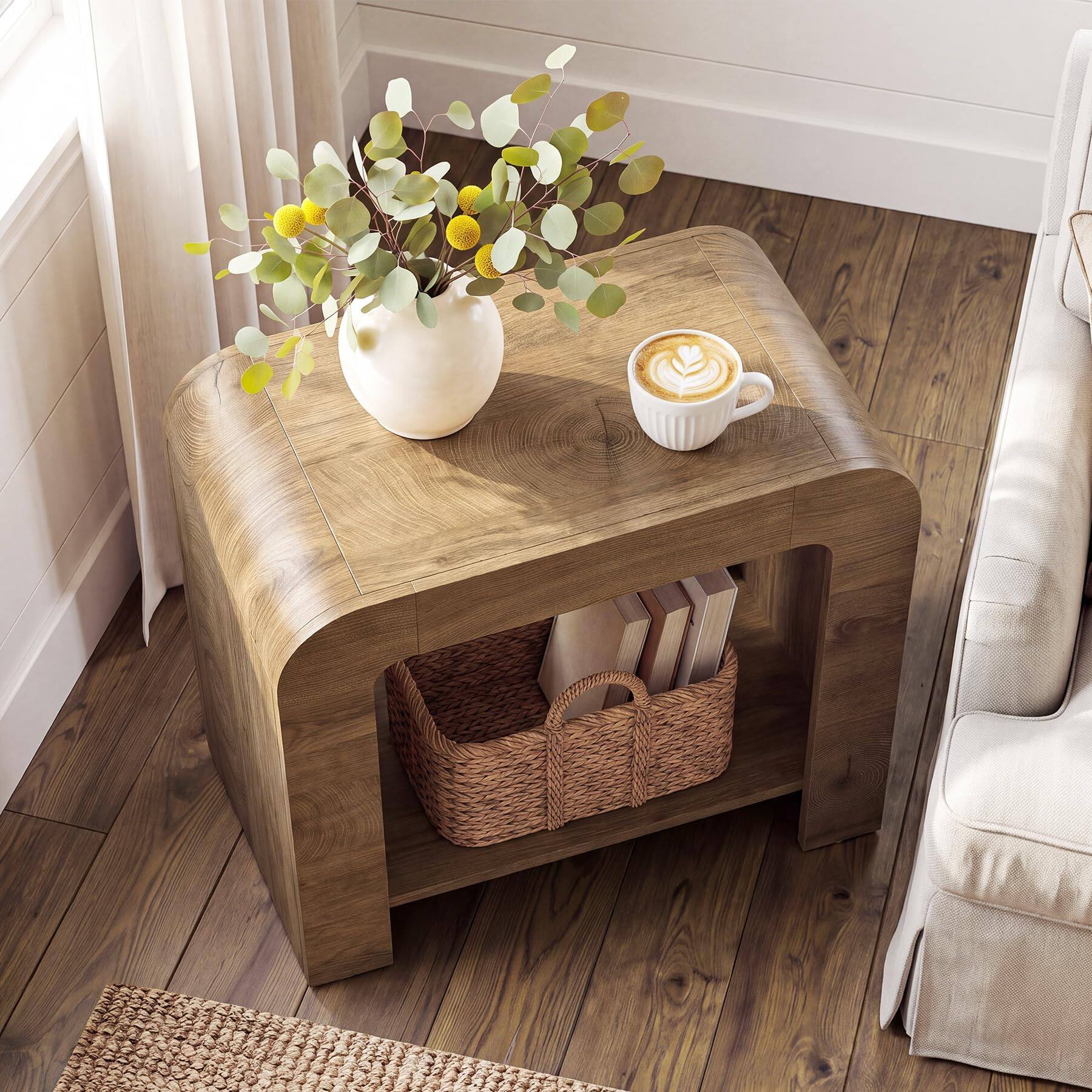 Tribesigns Farmhouse End Table, Side Table with 2 Tier Storage Shelf ...