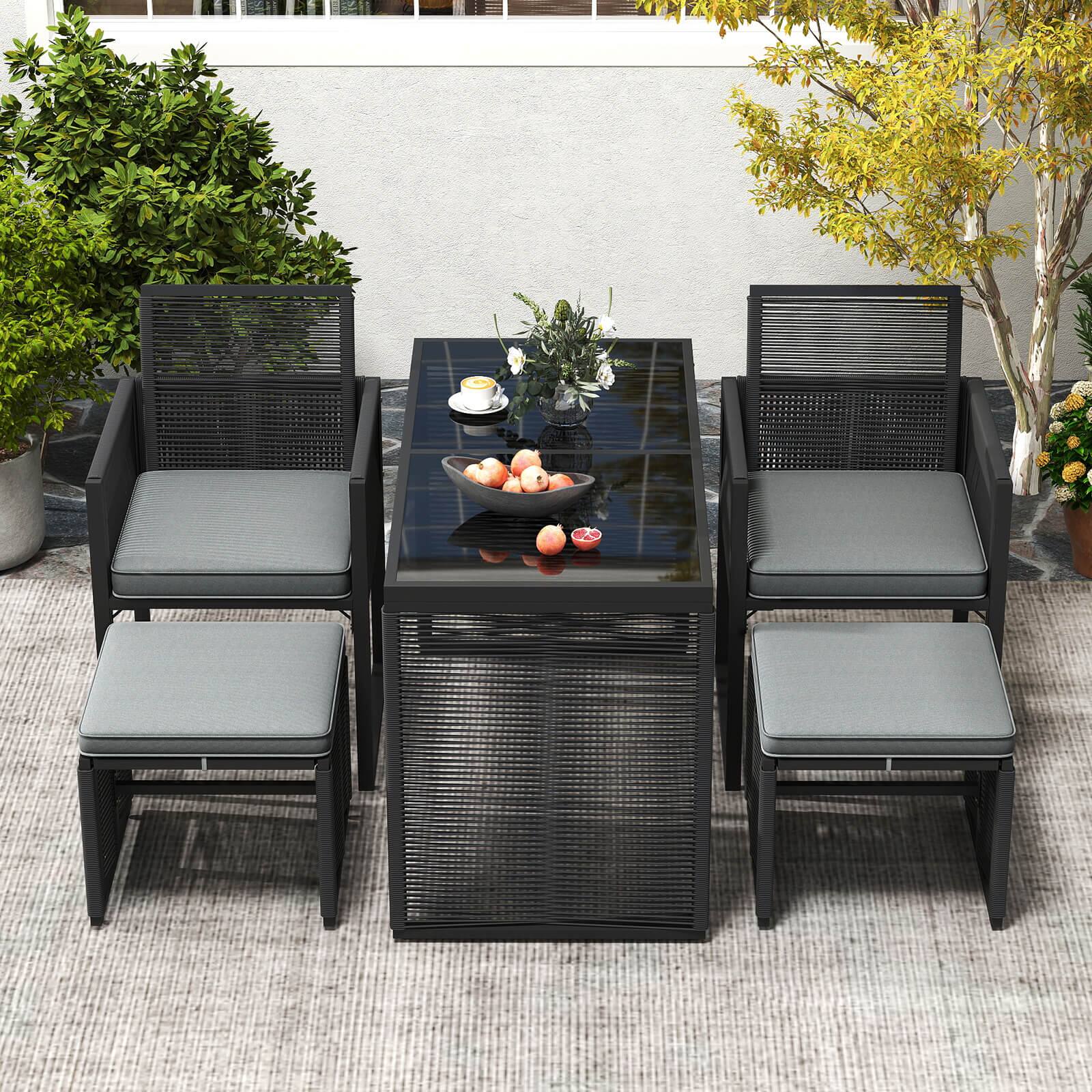 Alt View 3. Costway - Costway 5 PCS PE Wicker Patio Dining Set Outdoor Conversation Set with Cushions - Gray.