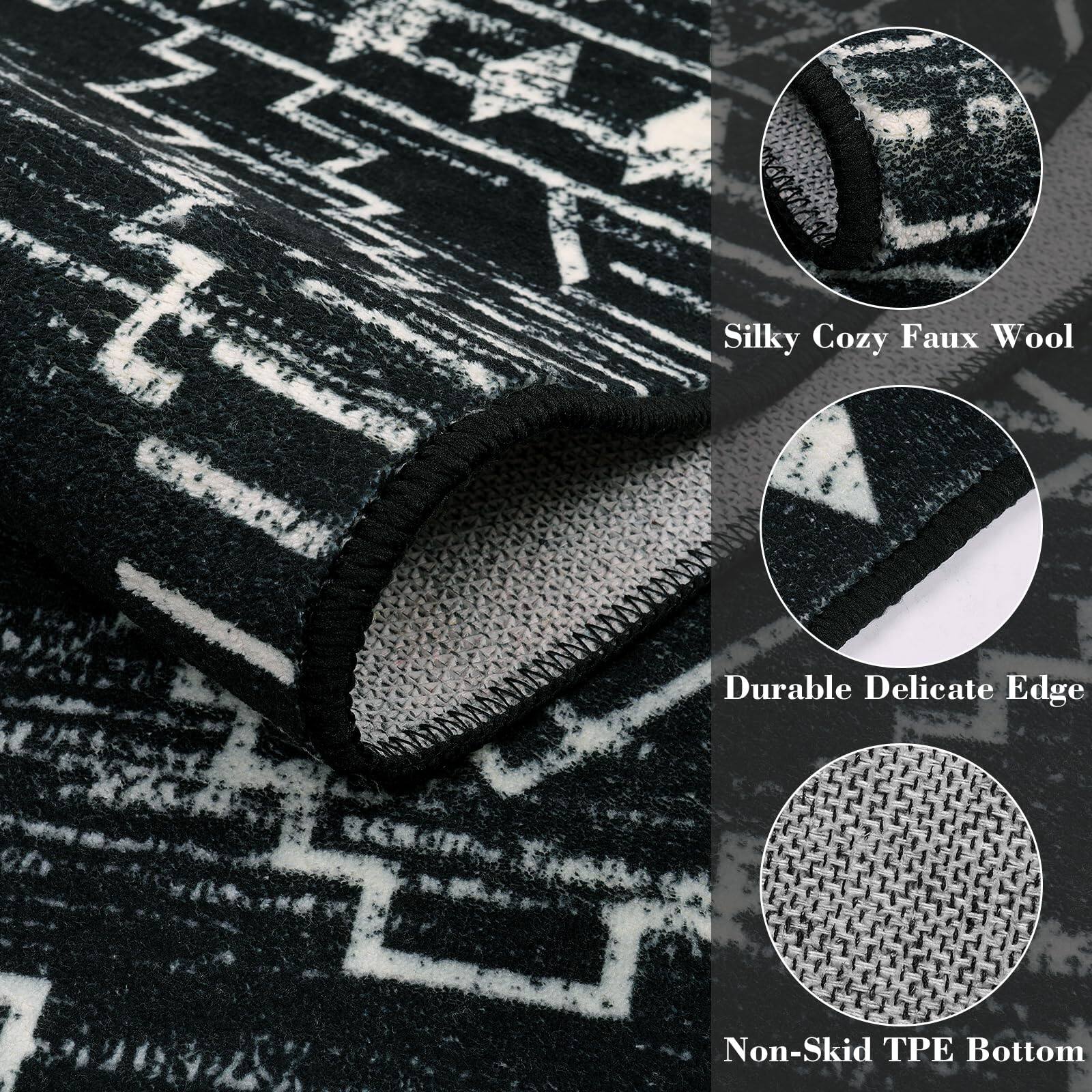Silky Cozy Faux Wool  
Durable Delicate Edge  
Non-Skid TPE Bottom