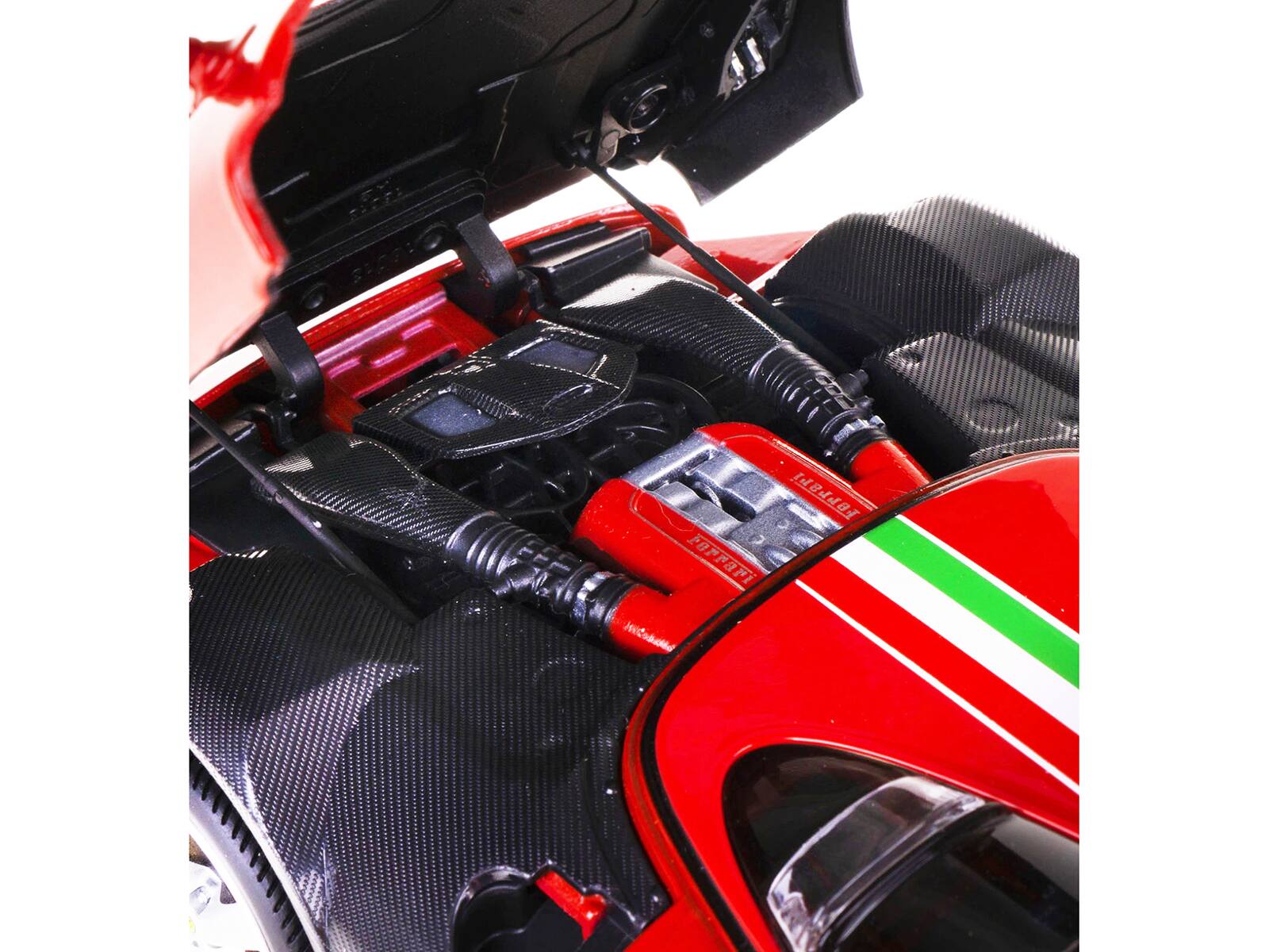 Left. Bburago - Ferrari Monza SP1 Red with Italian Flag Stripes "Signature Series" 1/18 Diecast Model Car by Bburago - Red.