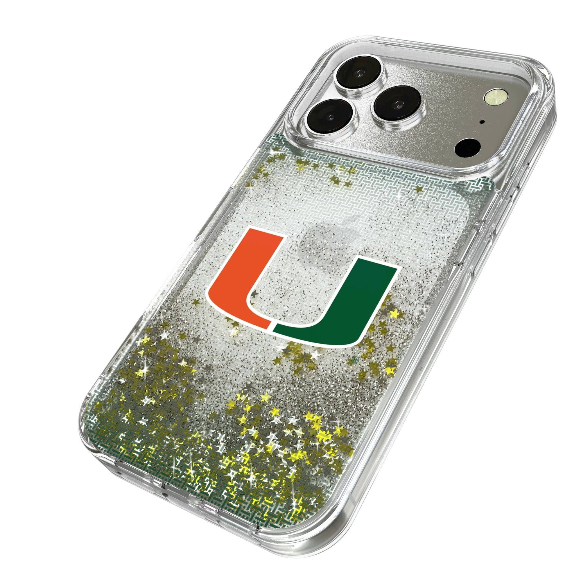 Alt View 1. Keyscaper - Miami Hurricanes Linen Logo iPhone Glitter Case - 14 Pro - Multicolor.