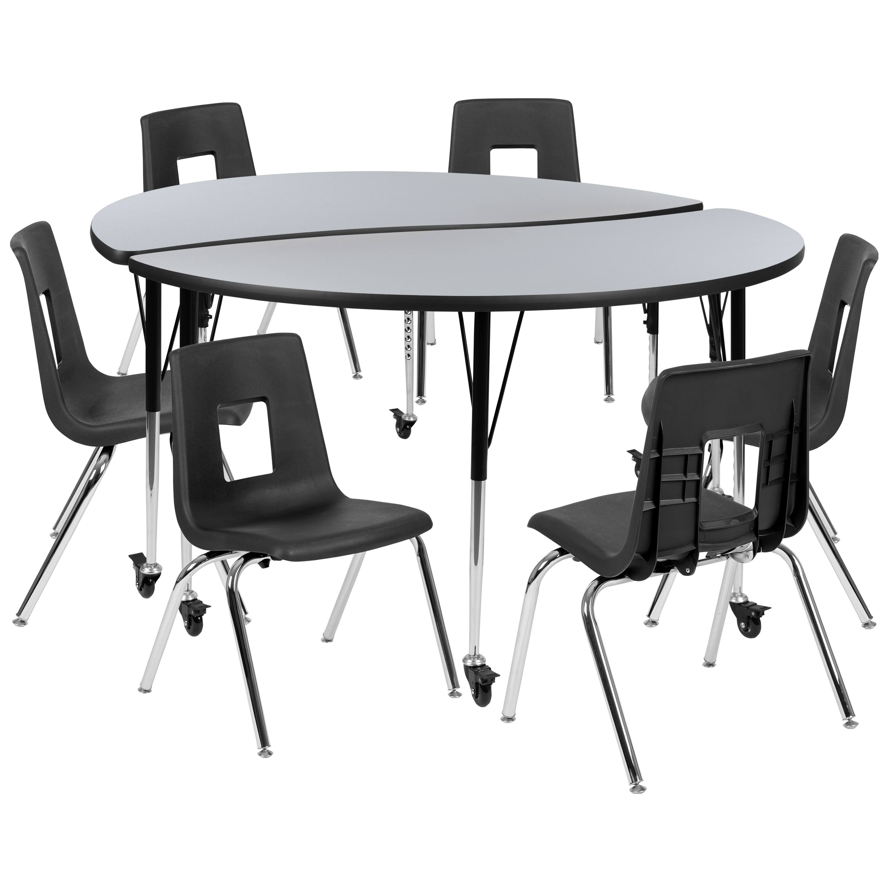 Alt View 1. Emma + Oliver - Mobile 60" Circle Wave Collaborative Laminate Activity Table Set with 18" Student Stack Chairs, Grey/Black - Grey.