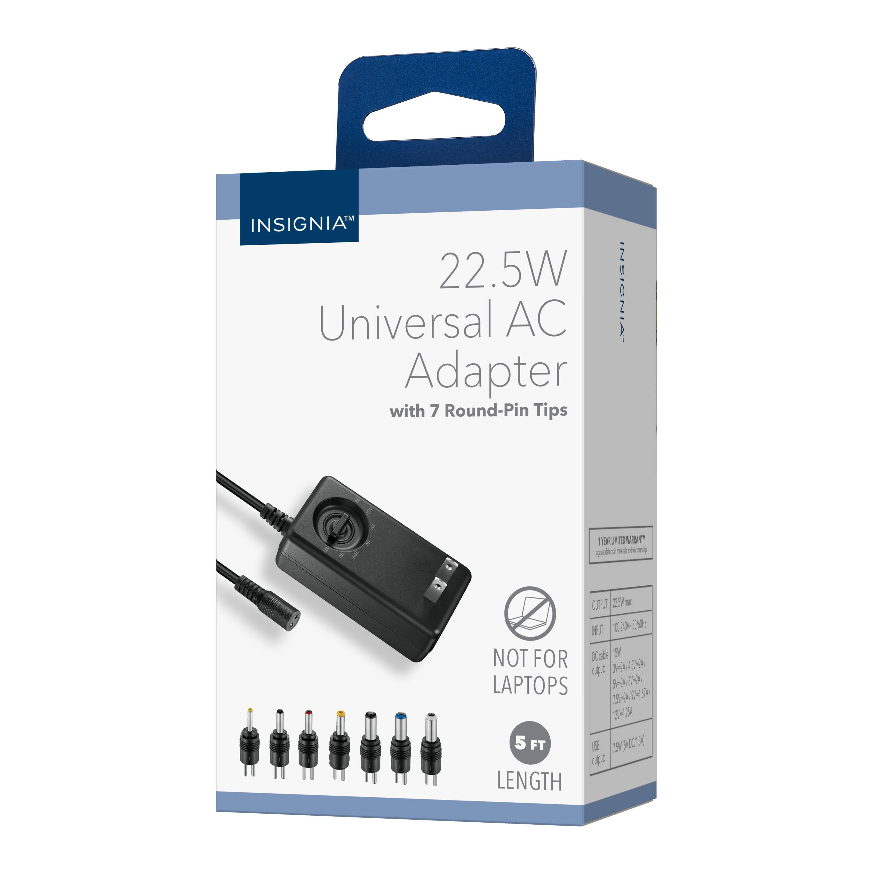 INSIGNIA 22.5W Universal AC Adapter with 7 Round-Pin Tips 5A EN - 372 D 1 N 1 56 NOT FOR LAPTOPS 5 FT LENGTH