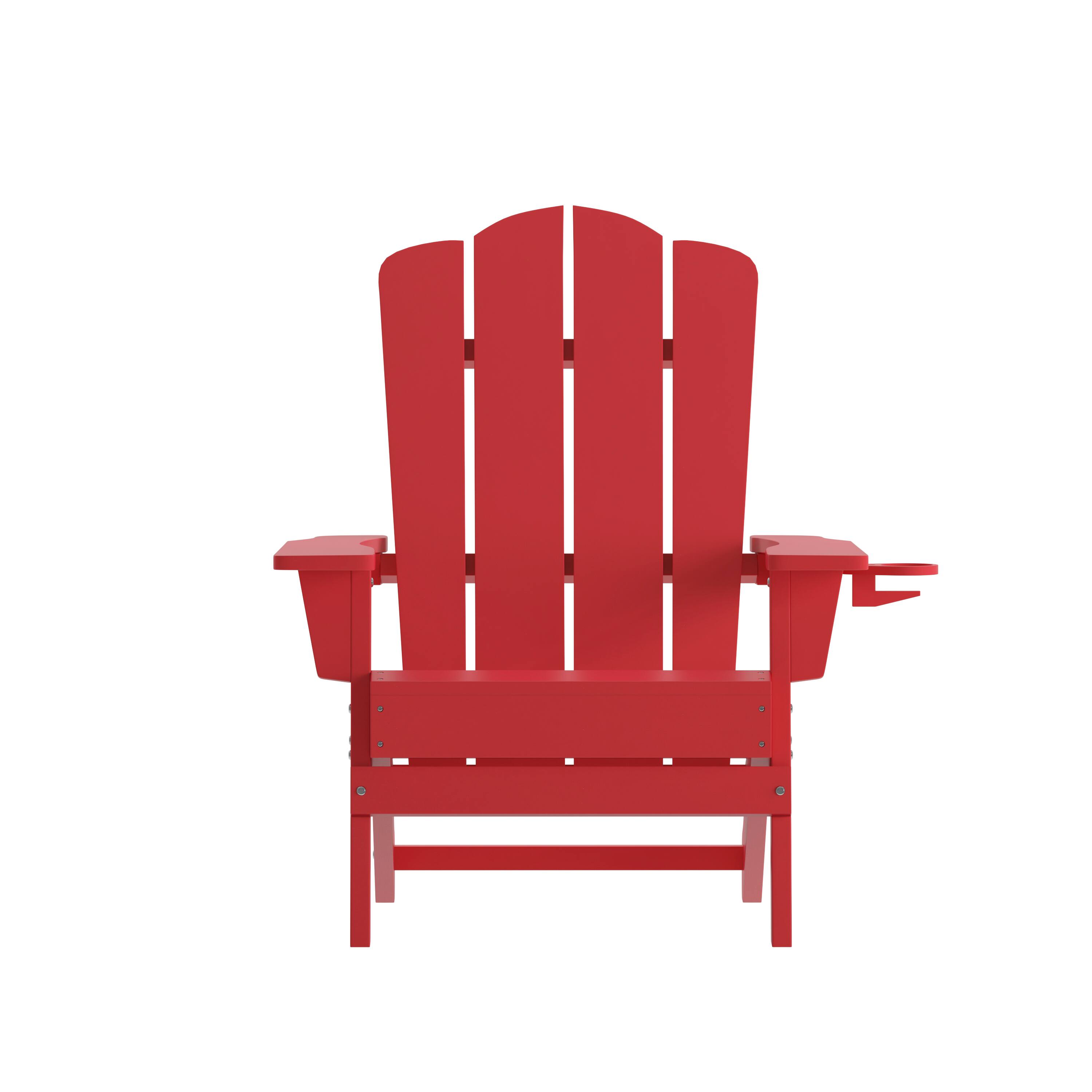 Alt View 10. Emma + Oliver - Tiverton Set of 4 Adirondack Chairs with Cup Holders, Weather Resistant HDPE Adirondack Chairs - Red.